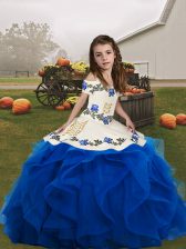  Straps Sleeveless Organza Little Girl Pageant Gowns Embroidery and Ruffles Lace Up