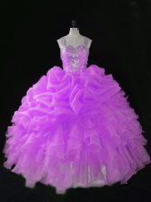  Lilac Ball Gowns Sequins and Pick Ups Quinceanera Dresses Zipper Organza Sleeveless Floor Length