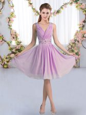 Custom Fit Lavender Sleeveless Knee Length Beading Zipper Court Dresses for Sweet 16
