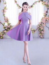 Adorable Lavender Dama Dress for Quinceanera Wedding Party with Ruching High-neck Short Sleeves Zipper