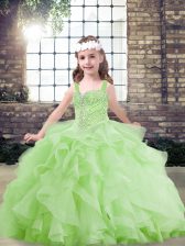 Beautiful Beading and Ruffles High School Pageant Dress Yellow Green Lace Up Sleeveless Floor Length