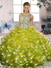  Floor Length Olive Green Ball Gown Prom Dress Scoop Sleeveless Lace Up