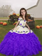  Straps Sleeveless Lace Up Girls Pageant Dresses Purple Organza
