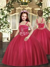  Straps Sleeveless Tulle Little Girls Pageant Gowns Beading Lace Up