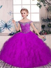  Floor Length Ball Gowns Sleeveless Purple Pageant Dress Toddler Lace Up