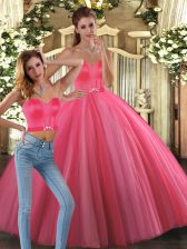 Sexy Ball Gowns Sweet 16 Quinceanera Dress Coral Red Sweetheart Tulle Sleeveless Floor Length Lace Up