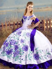 Graceful Satin and Organza Sleeveless Floor Length Sweet 16 Dresses and Embroidery and Ruffles