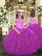 Dazzling Halter Top Sleeveless Lace Up Pageant Dress Toddler Purple Tulle