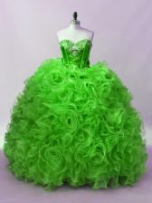 Flirting Sleeveless Floor Length Beading and Ruffles Lace Up Sweet 16 Dress with Green