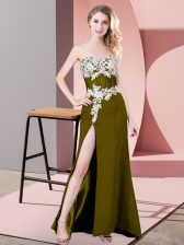  Olive Green Sleeveless Floor Length Lace and Appliques Zipper Homecoming Dress