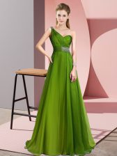  Sleeveless Beading Criss Cross Prom Dresses with Olive Green Brush Train
