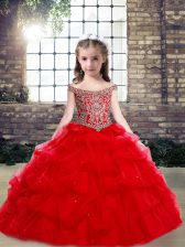 Custom Design Sleeveless Lace Up Floor Length Beading Pageant Gowns For Girls