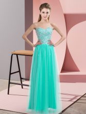 Best Selling Sleeveless Floor Length Beading Lace Up Prom Gown with Turquoise