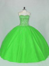  Green Sleeveless Tulle Lace Up Quinceanera Dress for Sweet 16 and Quinceanera