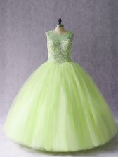  Floor Length Yellow Green Quinceanera Dresses Scoop Sleeveless Lace Up