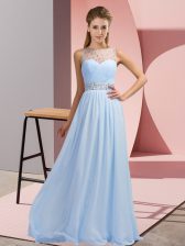 Custom Made Floor Length Empire Sleeveless Blue Prom Party Dress Backless