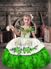 Excellent Green Sleeveless Floor Length Beading and Embroidery and Ruffles Lace Up Little Girls Pageant Gowns