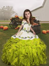  Olive Green Sleeveless Organza Lace Up Pageant Gowns For Girls for Party and Wedding Party