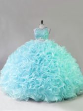 Simple Fabric With Rolling Flowers Sleeveless Floor Length Quinceanera Dress and Beading