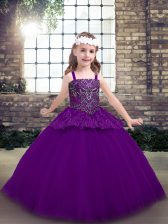 Hot Sale Floor Length Ball Gowns Sleeveless Purple Girls Pageant Dresses Lace Up