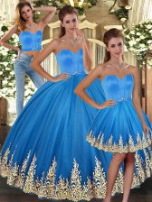 Charming Floor Length Lace Up Quinceanera Gowns Baby Blue for Sweet 16 and Quinceanera with Embroidery