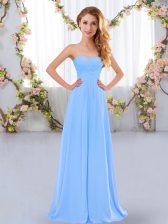 Dazzling Aqua Blue Empire Chiffon Sweetheart Sleeveless Ruching Floor Length Lace Up Court Dresses for Sweet 16
