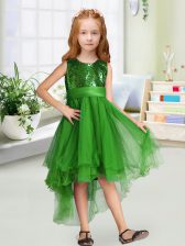  Green Organza Zipper Scoop Sleeveless High Low Toddler Flower Girl Dress Sequins and Bowknot