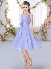 Amazing Lavender Empire Hand Made Flower Court Dresses for Sweet 16 Lace Up Chiffon Sleeveless Knee Length