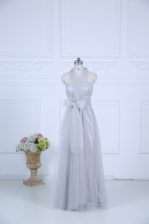  Floor Length Grey Court Dresses for Sweet 16 Tulle Sleeveless Ruching