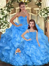 Latest Baby Blue Sleeveless Ruffles Floor Length Quinceanera Dresses