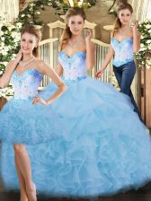  Blue Sleeveless Beading and Ruffles Floor Length Quince Ball Gowns
