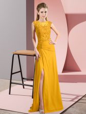 Latest Sleeveless Chiffon Floor Length Zipper Prom Dresses in Gold with Beading