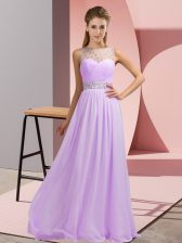  Floor Length Lavender Dress for Prom Chiffon Sleeveless Beading