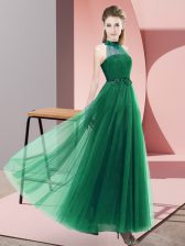 Chic Dark Green Sleeveless Beading and Appliques Floor Length Dama Dress for Quinceanera