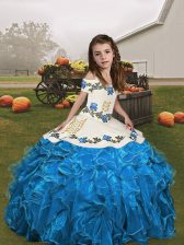 Simple Blue and Baby Blue Sleeveless Organza Lace Up Custom Made Pageant Dress for Party and Sweet 16 and Wedding Party