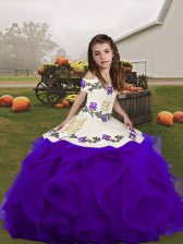  Purple Lace Up Pageant Gowns Embroidery and Ruffles Sleeveless Floor Length