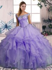  Floor Length Lavender Sweet 16 Quinceanera Dress Organza Sleeveless Beading and Ruffles