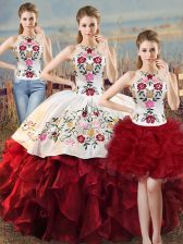High End Sleeveless Lace Up Floor Length Embroidery and Ruffles Vestidos de Quinceanera