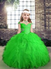 Custom Design Floor Length Green Pageant Dress Straps Sleeveless Lace Up