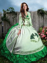 Smart Sleeveless Embroidery and Ruffles Lace Up Ball Gown Prom Dress