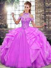  Halter Top Sleeveless Lace Up Ball Gown Prom Dress Lilac Organza