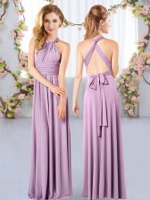 Fashionable Halter Top Sleeveless Vestidos de Damas Floor Length Ruching Lavender Chiffon