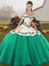Stunning Turquoise Off The Shoulder Neckline Embroidery Vestidos de Quinceanera Sleeveless Lace Up