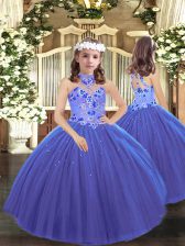  Appliques Little Girls Pageant Dress Wholesale Blue Lace Up Sleeveless Floor Length