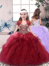  Ball Gowns Little Girls Pageant Gowns Red Straps Tulle Sleeveless Floor Length Lace Up