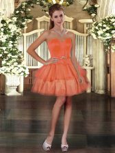 Cute Mini Length Orange Red Prom Dresses Sweetheart Sleeveless Lace Up