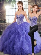 On Sale Lavender Sweetheart Neckline Beading and Ruffles Quinceanera Gowns Sleeveless Lace Up