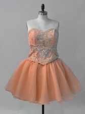  Sweetheart Sleeveless Lace Up Prom Gown Orange Organza