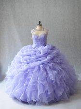  Ball Gowns Sleeveless Lavender 15th Birthday Dress Brush Train Lace Up