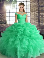  Floor Length Turquoise Quince Ball Gowns Off The Shoulder Sleeveless Lace Up